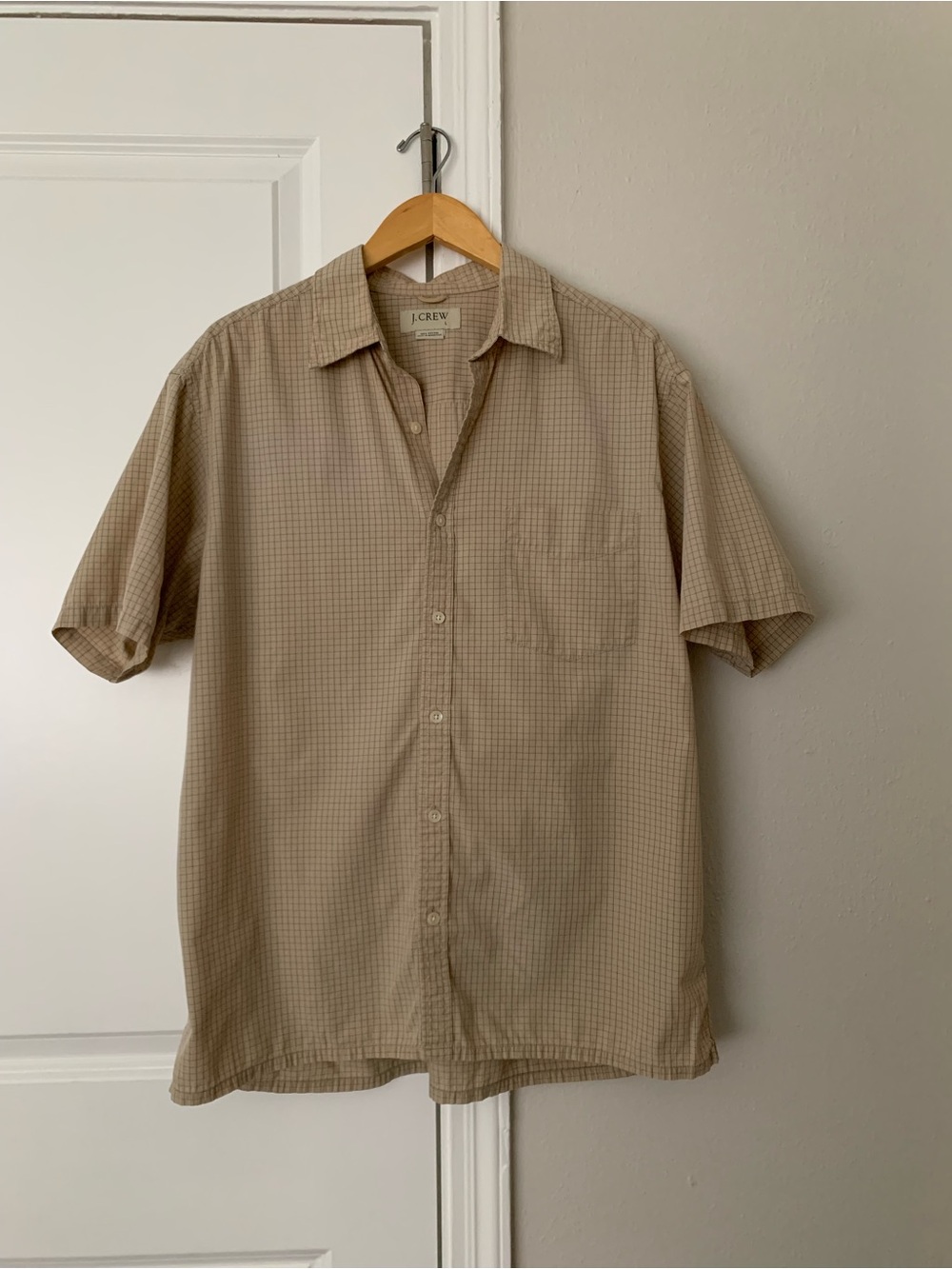 J. Crew Mens Beige Button Down Grid Pattern